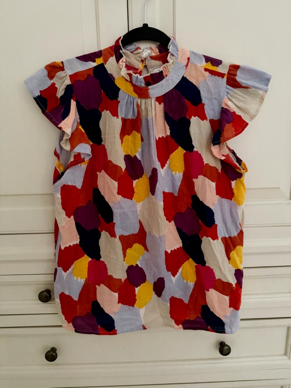 THML Multicolor Ruffle Sleeve Top - Bright Abstract Print